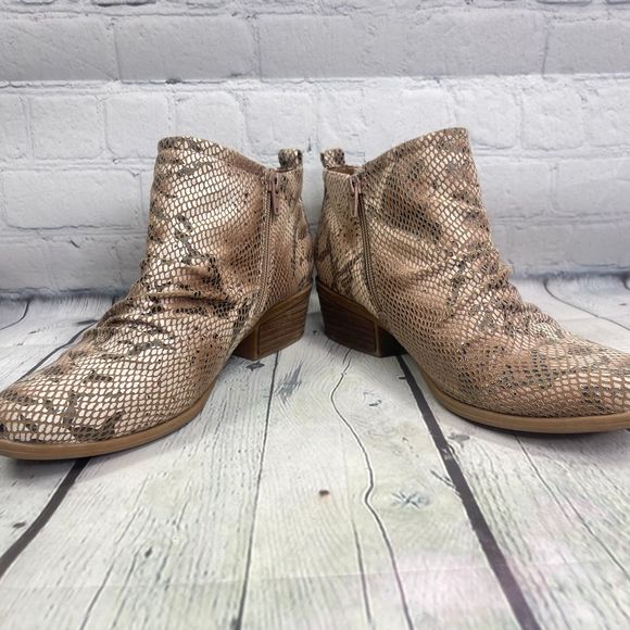 Baretraps Booties Women's Size 7.5 Brown Animal Print Snake Ankle Boots Shoes - Picture 4 of 14